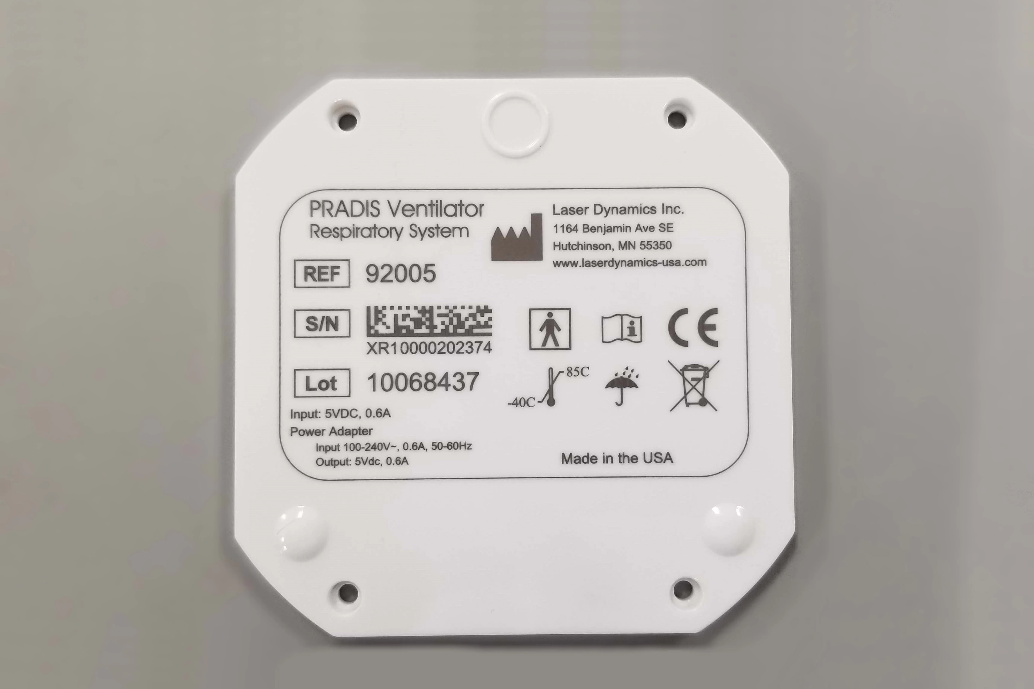 laser marking of serial number, lot codes, reference numbers and icons on white makrolon part